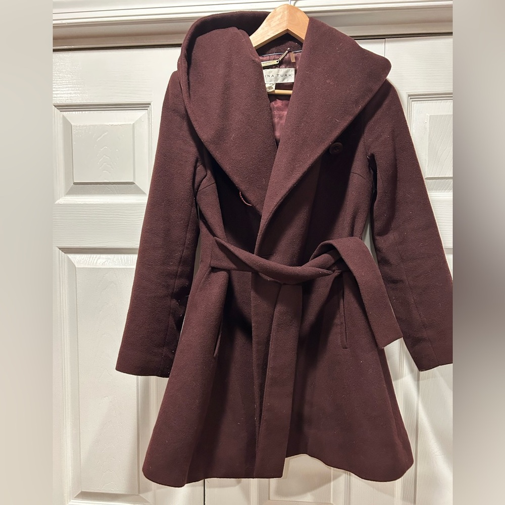 Trina Turk Women's Deep Burgundy wool hooded Coat